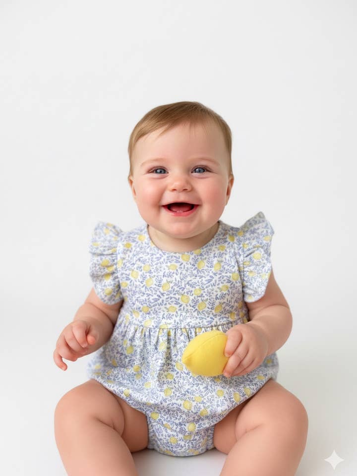 Lemons Pima Baby Bloomer with Straps for wholesale by Little Blue Swallow
