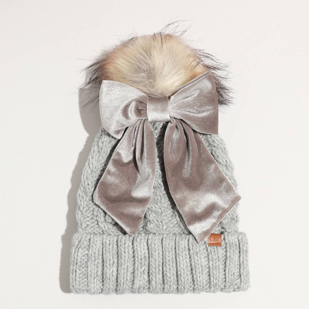Fashion City - Wholesale Beanie - Women's - Winter Knitted Beanie Pom Pom Ribbon Bow Scrunchie2