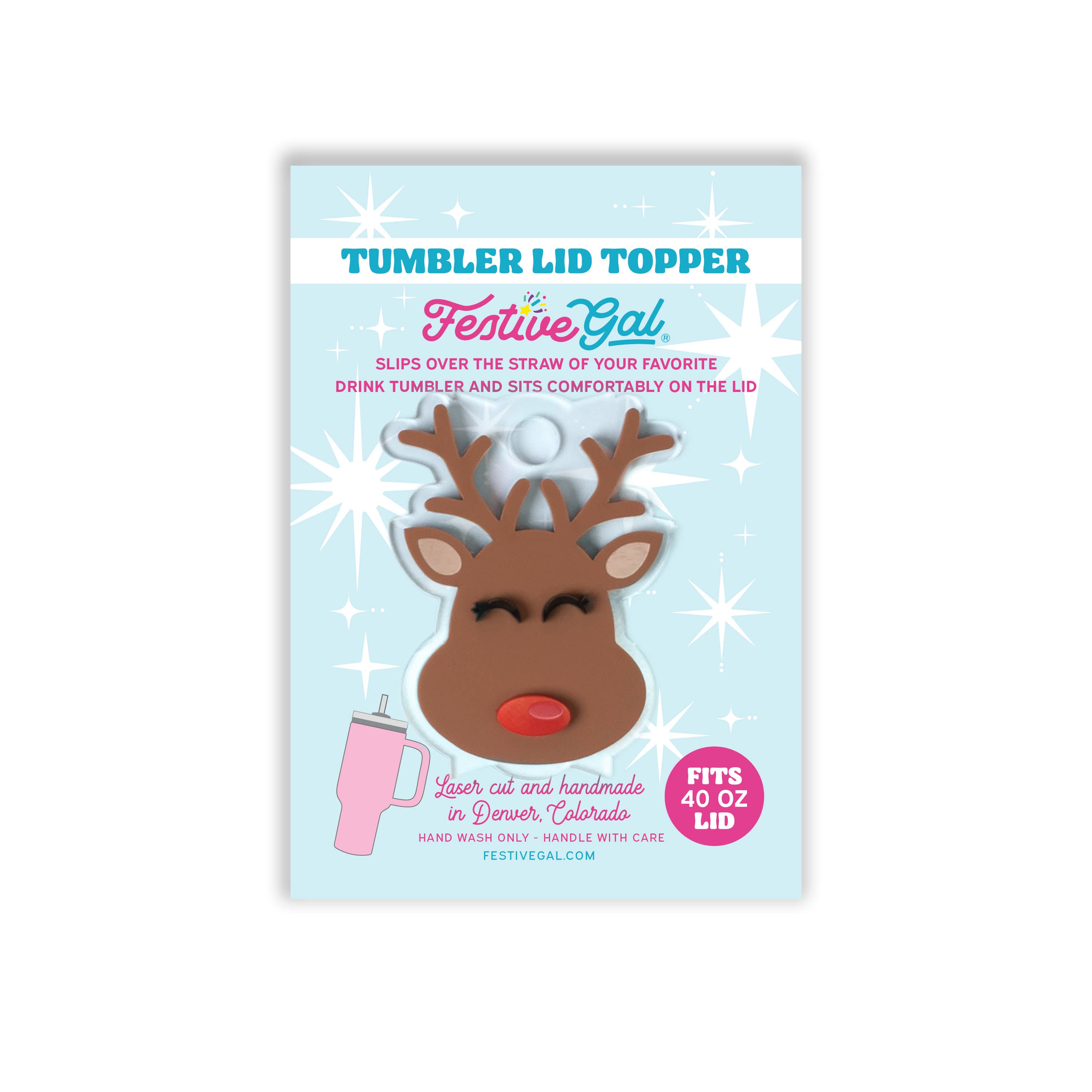 Festive Gal – Großhandel Drink Topper – Trinkbecher mit Rentiermotiv, Weihnachtszubehör, Tassenaufsatz1