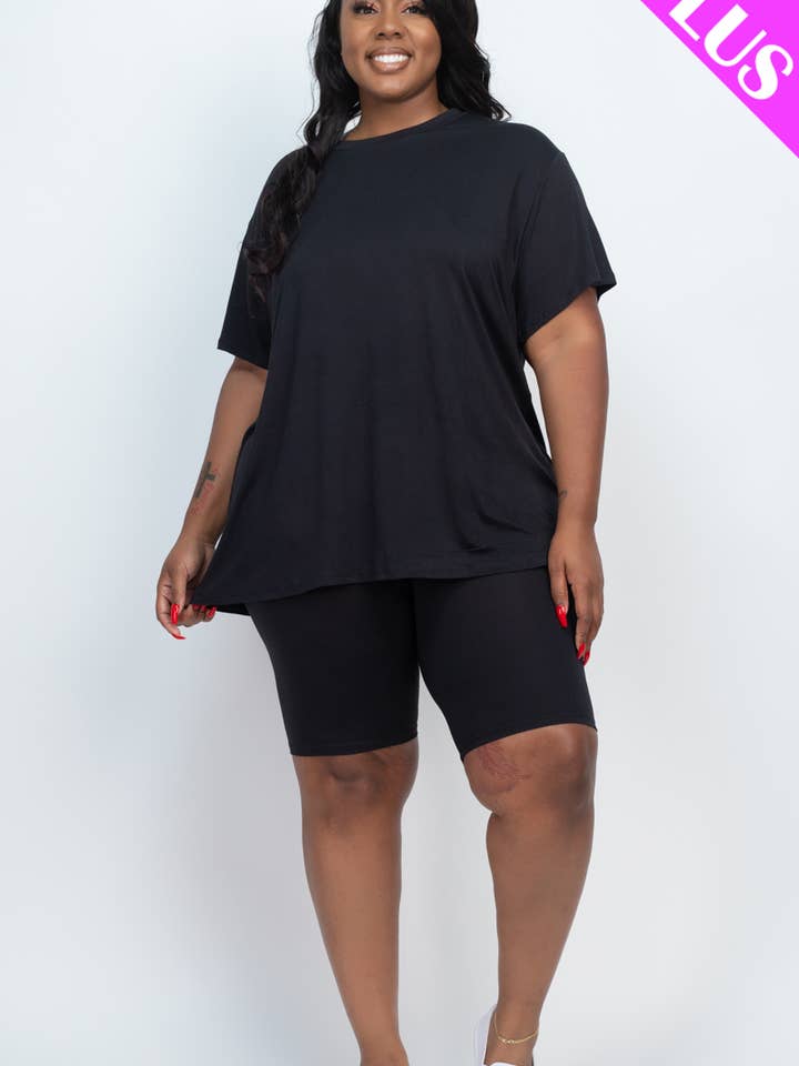 CAPELLA APPAREL - Wholesale Lounge Set - Women's - Plus Size Loose Fit Top & Bike Shorts Set