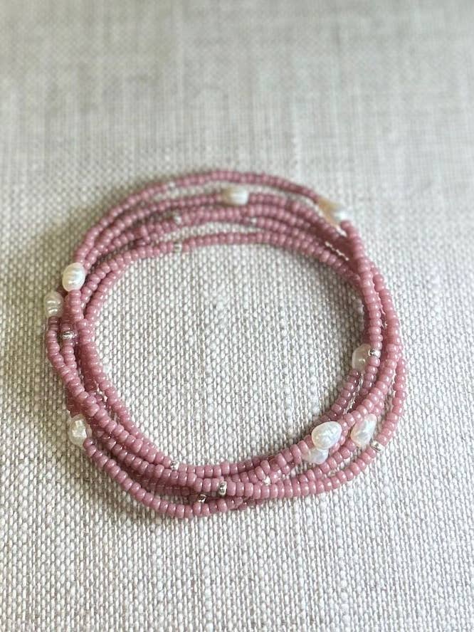 Pale Pink 2-in-1 Seed Bead & Freshwater Pearl Bracelet/Necklace for wholesale by Lady Bird Market