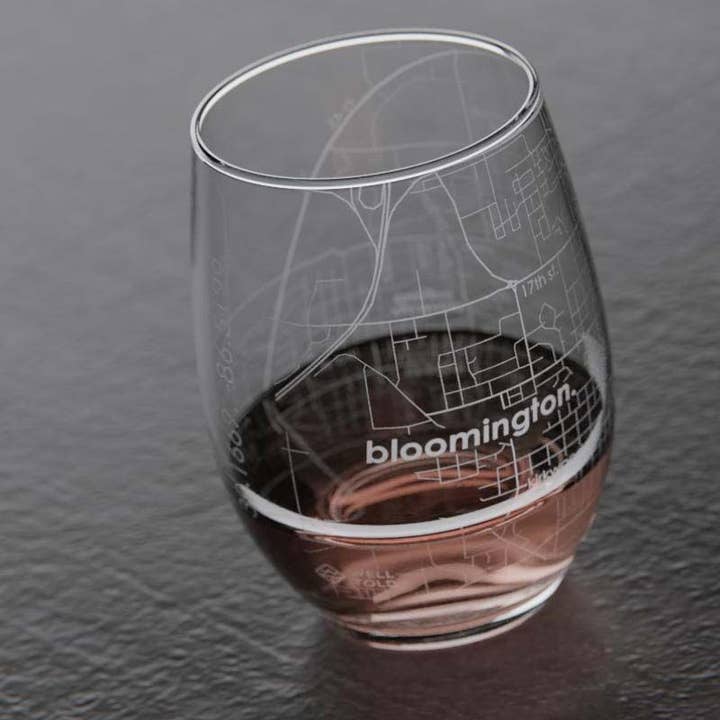 Well Told - Wholesale Wine Glass - Bloomington IN -Indiana Univ College Town Map Stemless Glass
