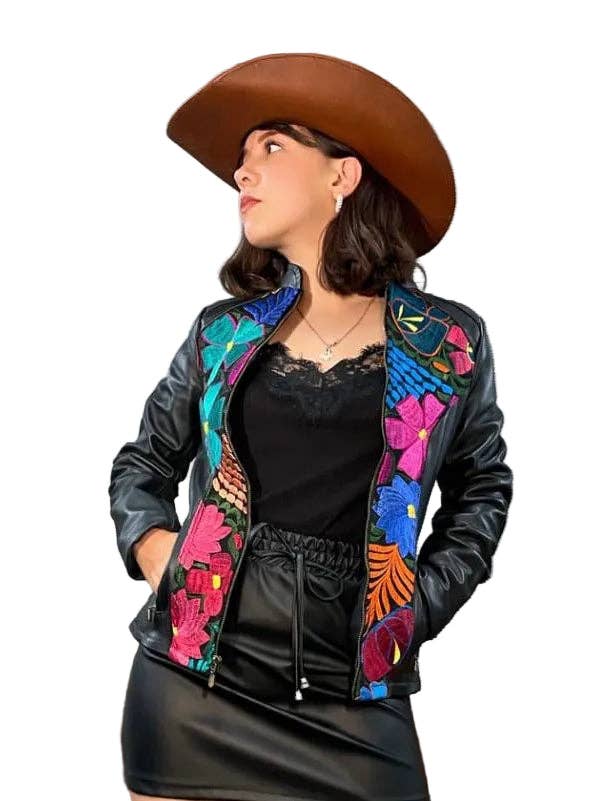 Authentische Lederjacke mit Blumenstickerei für den Großhandel von Cielito Lindo