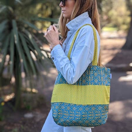 Pri Pri - Vente Tote bag – femme - Sac fourre-tout upcyclé en sari, doublé, couleurs variées, fabrication éthique3