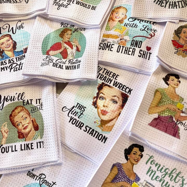 Lasting Impressions CT - Wholesale Tea Towel - Snarky Funny Kitchen Towels with Vintage Ladies Design