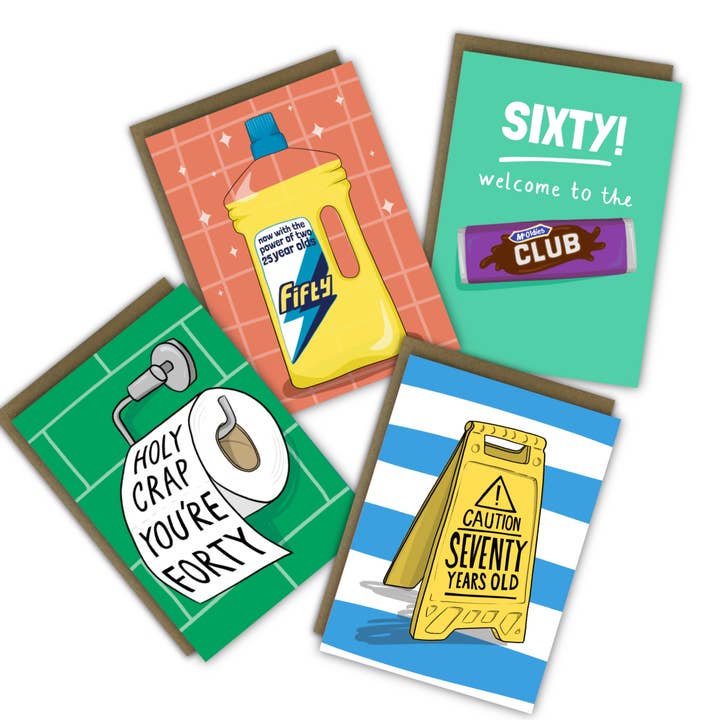 Funny Mixed Age Starter Pack - 10 Cards - 40, 50, 60, 70 for wholesale by RUNNING WITH SCISSORS - USA SHIPPED DDP - WE PAY DUTIES