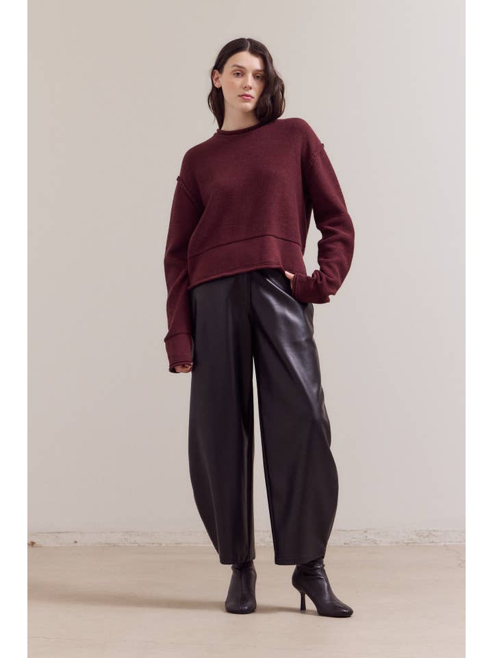 Grade & Gather - Wholesale Knit Top - Women's - 42043 - ROLLED EDGE DETAIL LONG SLEEVE TOP6