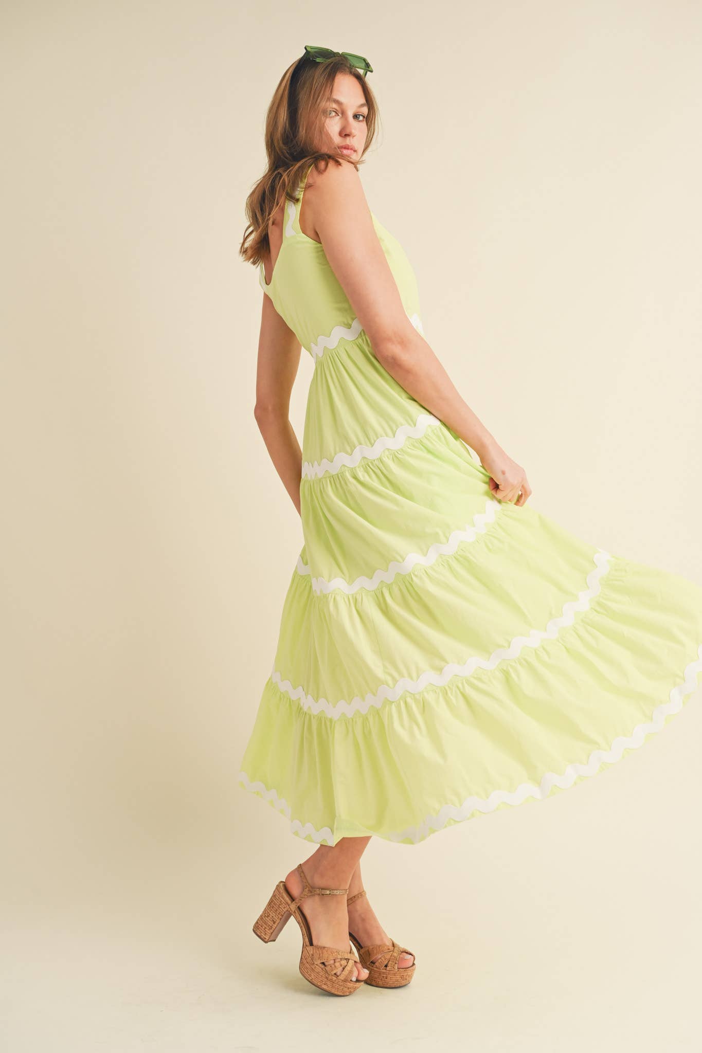 &MERCI - Wholesale Dress - Women's - TIERED RIC RAC TRIM MIDI DRESS MDR30749