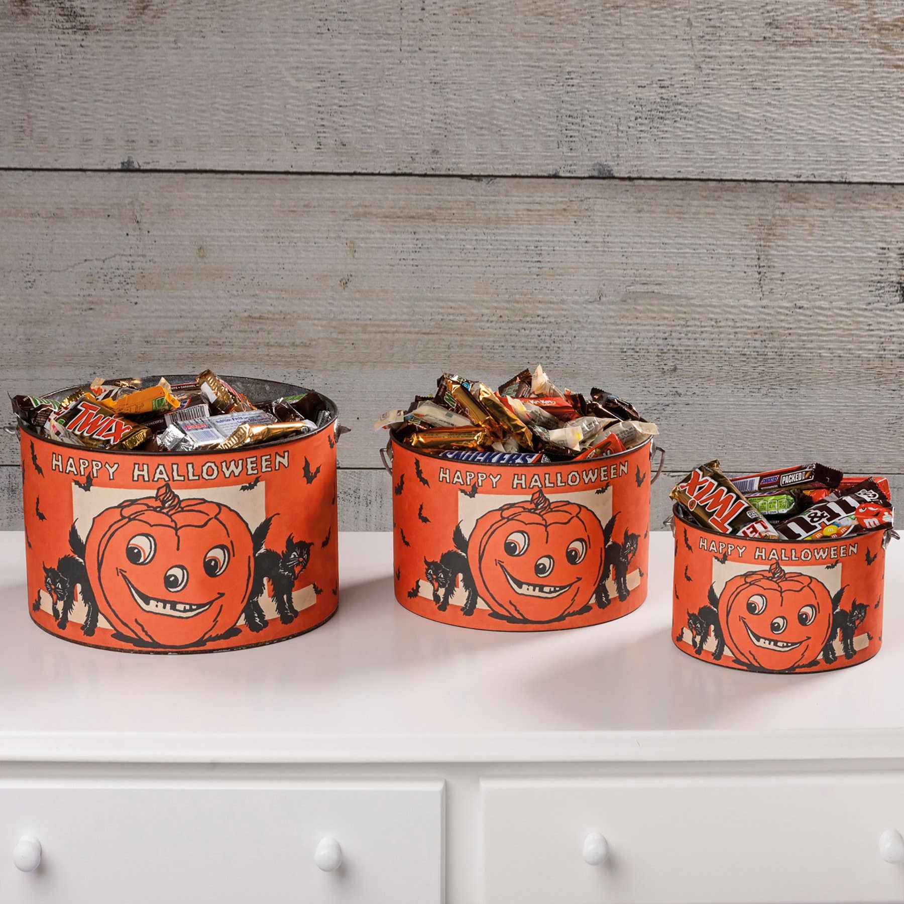 Primitives by Kathy - Wholesale Storage Bin - Vintage Happy Halloween Bucket Set1