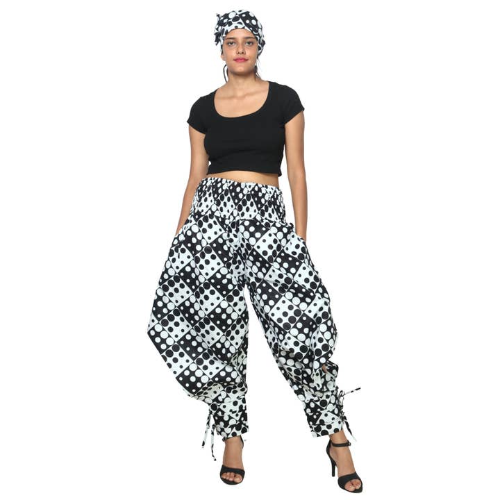 Women's High Waisted Printed Baggy Pants With Tie - FI-140 for wholesale by African Stars