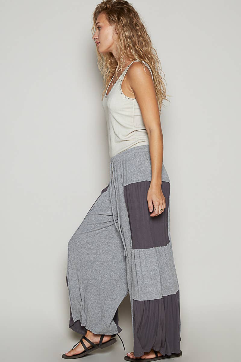 Pol Clothing - Wholesale Pants - Women's - Ribbed contrast fabric panels casual knit wide fit pants29