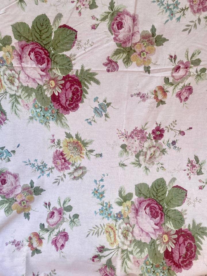 Poetry of Flowers Fabric Collection. Pink Tearose Bouquet. for wholesale by Miss Rose Sister Violet Australia