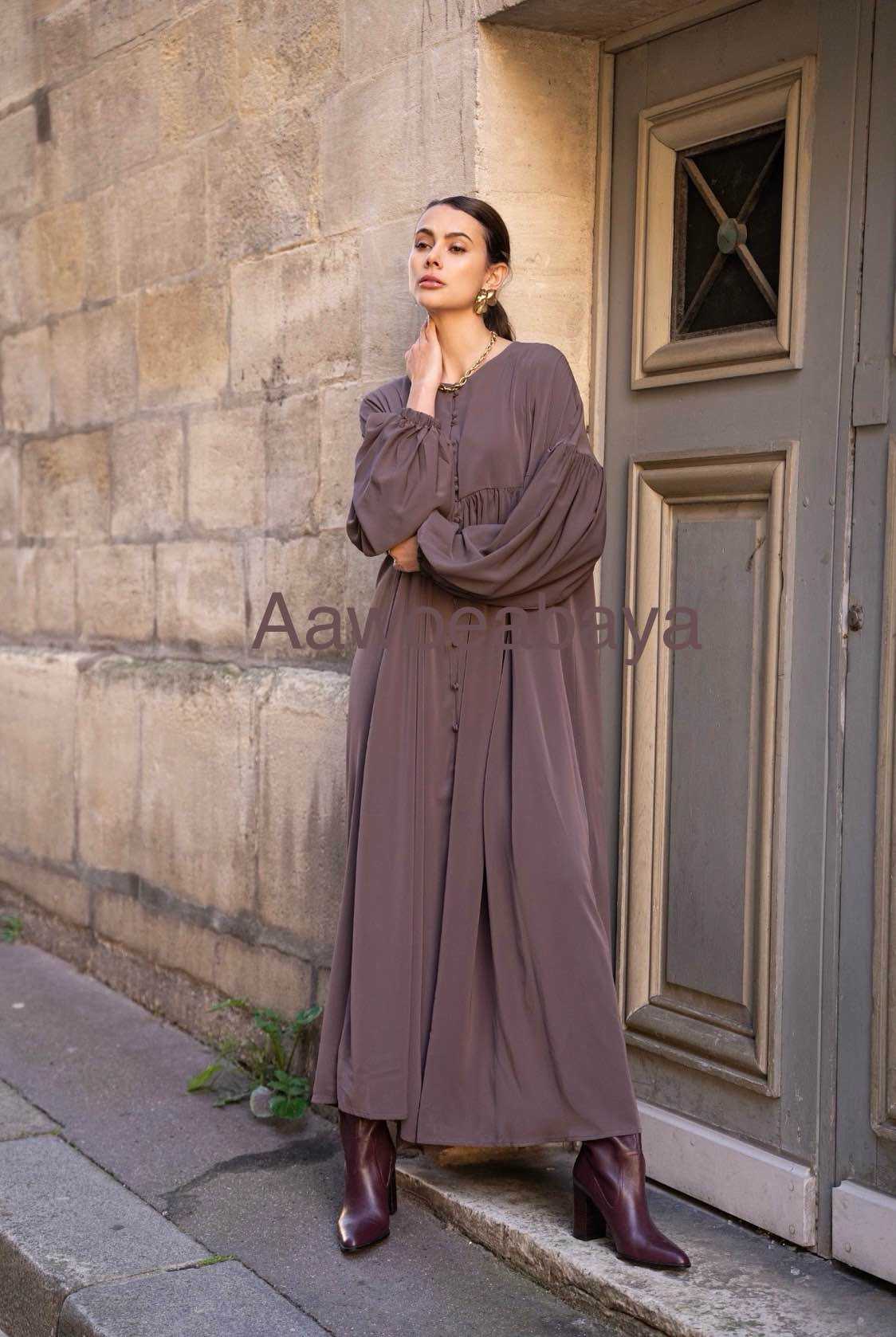 Aawoe Abaya – Hijab - Mulher por atacado – Vestido Abaya Chic com Mangas Bufantes - 2432-ROB1