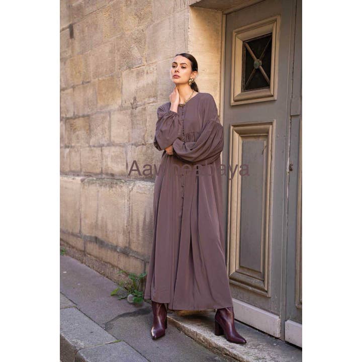Aawoe Abaya – Hijab - Mulher por atacado – Vestido Abaya Chic com Mangas Bufantes - 2432-ROB1
