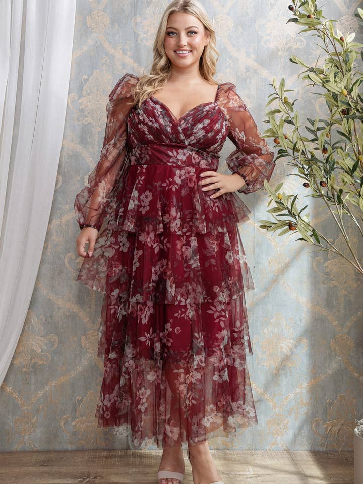 Rosemore Couture - Wholesale Dress - Women's - PLUS SIZE FLORAL PRINT PLEATED MIDI DRESS 4