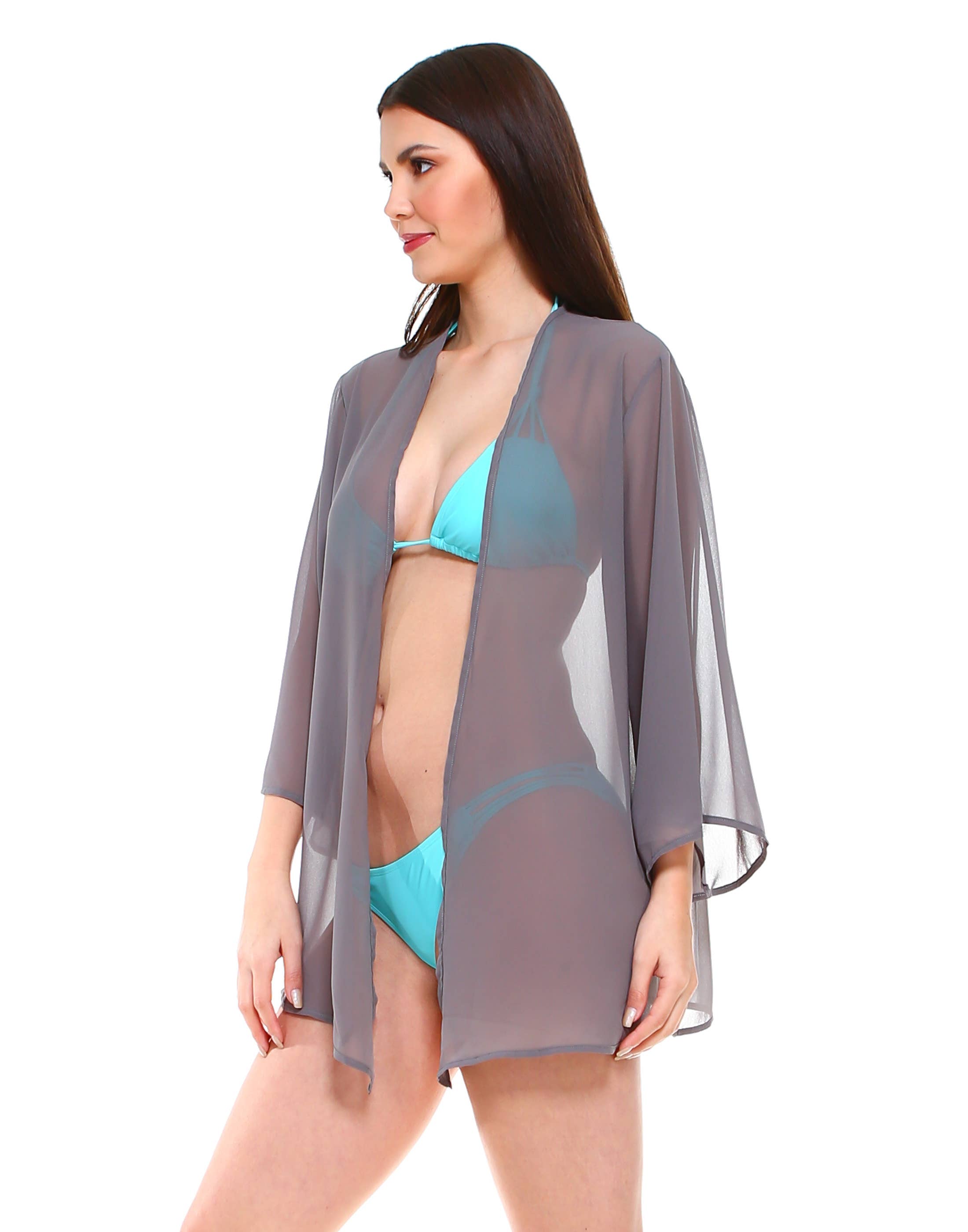 Shop Lev - Vendita all'ingrosso Kimono - Donna - Cardigan oversize con maniche a kimono in chiffon tinta unita13