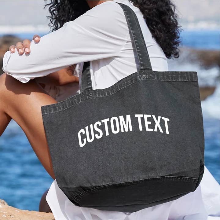 Varsity Style Custom Text Garment Dyed Shopping Bag for wholesale by Lovetree Design