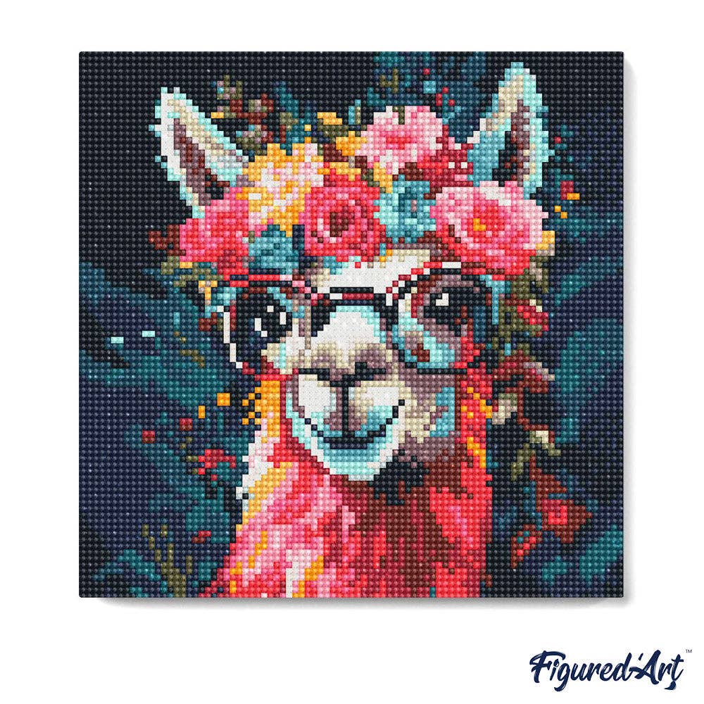 Figured'Art - Wholesale DIY Craft Kit - Mini Diamond Painting 25x25cm - Fantasy llama and flowers2