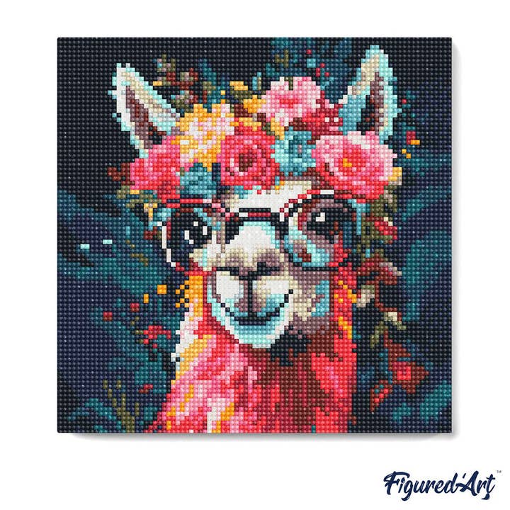 Figured'Art - Wholesale DIY craft kit - Mini Diamond Painting 25x25cm - Fantasy llama and flowers2