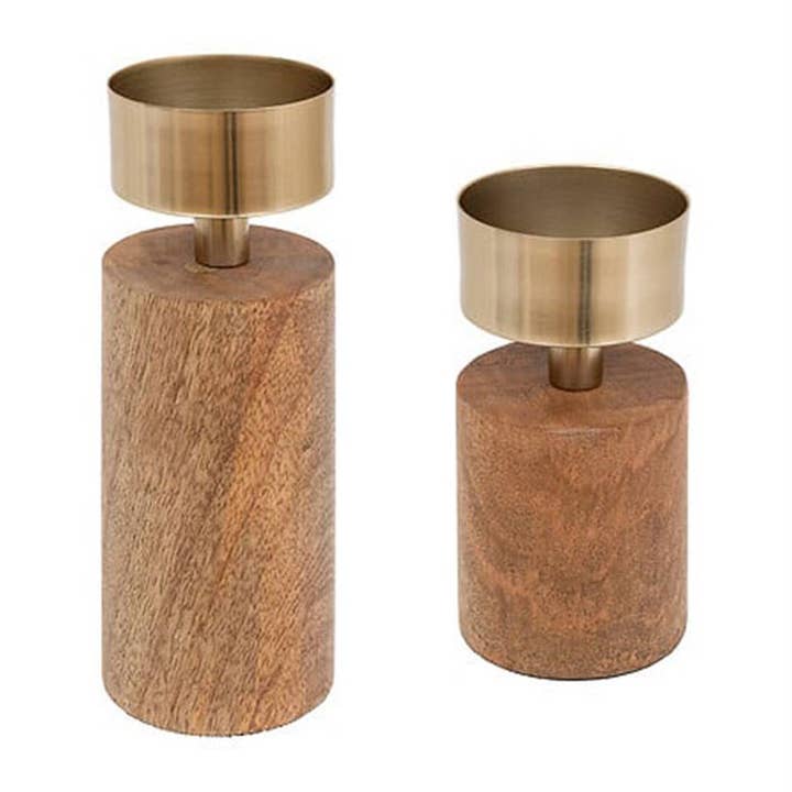 TSJJ - Wholesale Candle Holder - Set 2 Noyi Wood Candle Holders H22