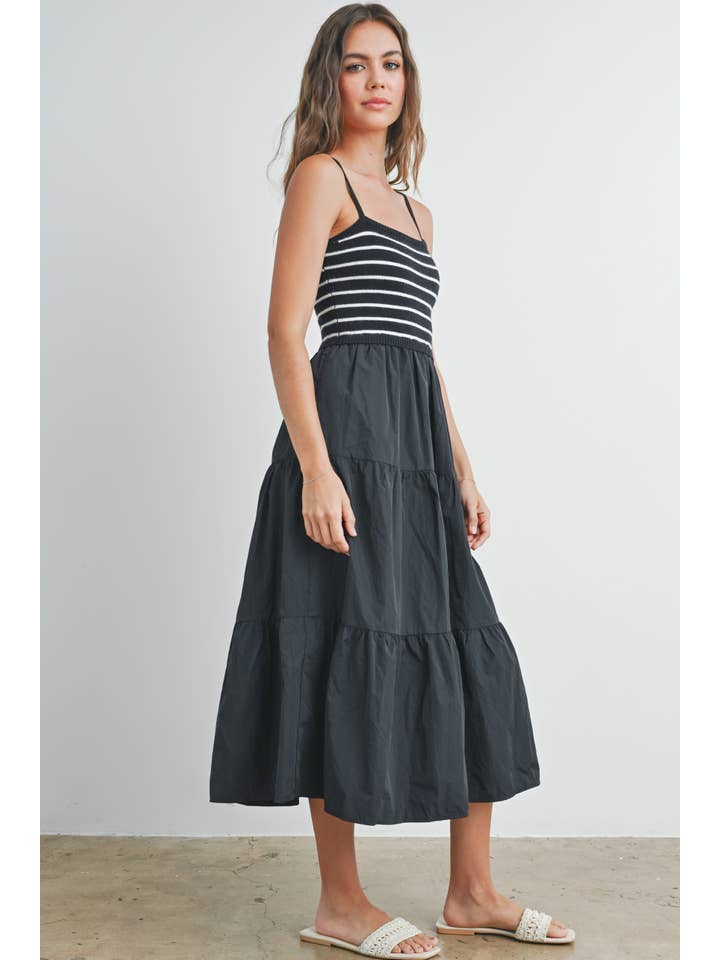 BUTTERMELON - Wholesale Dress - Women's - Striped Knit Top Tiered Maxi Dress - BMD7740