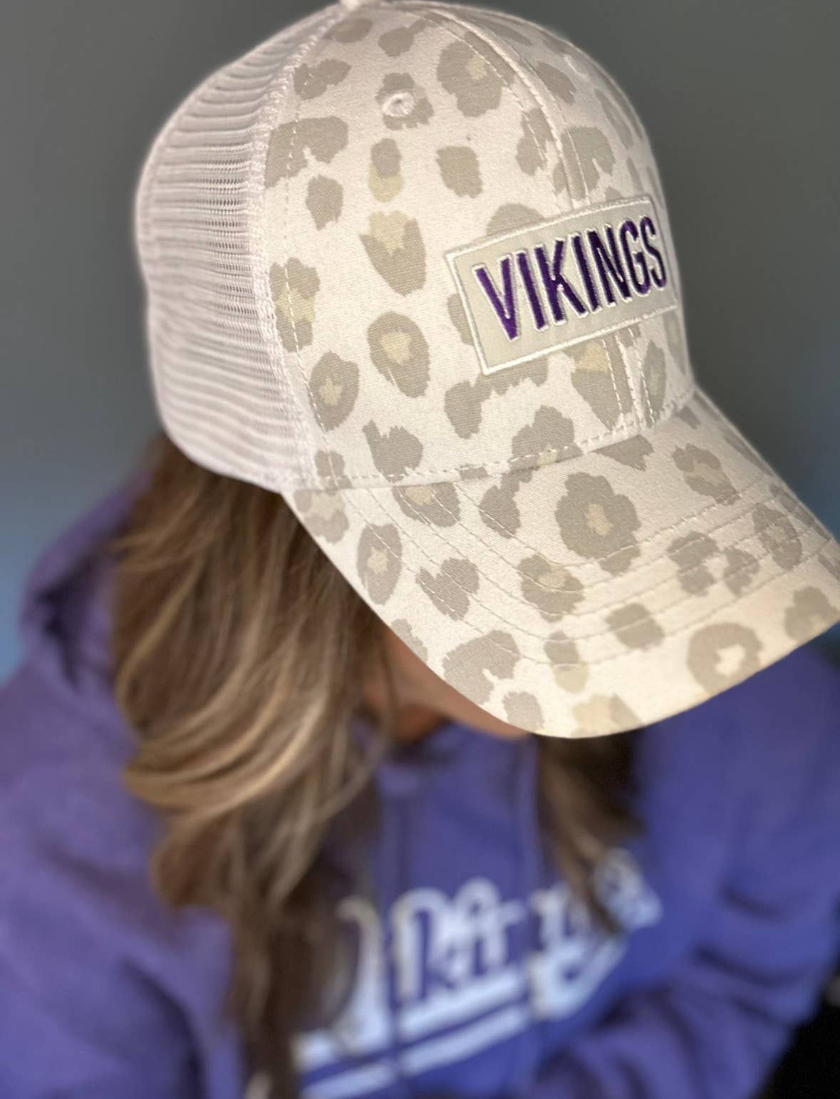Small Town Clothing Company - Wholesale Ponytail Cap - Women's - Vikings White Leopard Ponytail Hat9