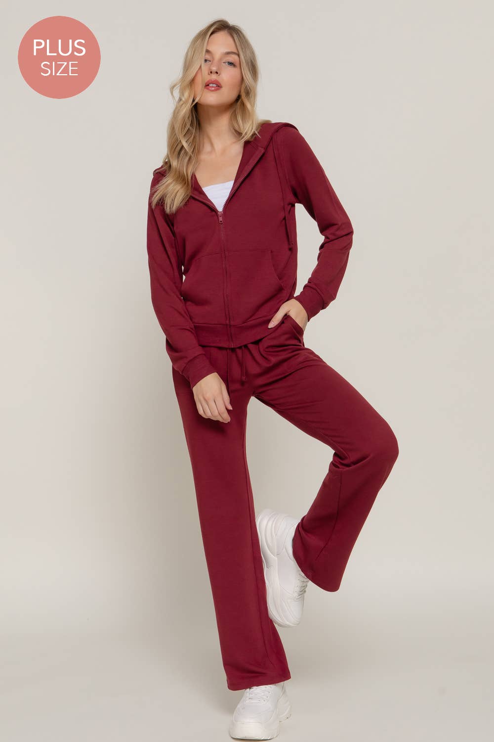 Active Basic | Active USA - Wholesale Lounge Set - Women's - [PLUS SIZE] Long Slv Hoodie Jacket & Pants Sweatsuit Set  8