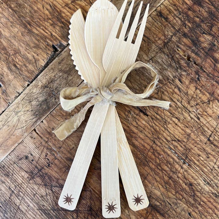 maaterra - Wholesale Assorted Cutlery Set - Compostable Bamboo Cutlery Set | 8 Forks, 8 Knives, 8 Spoons2