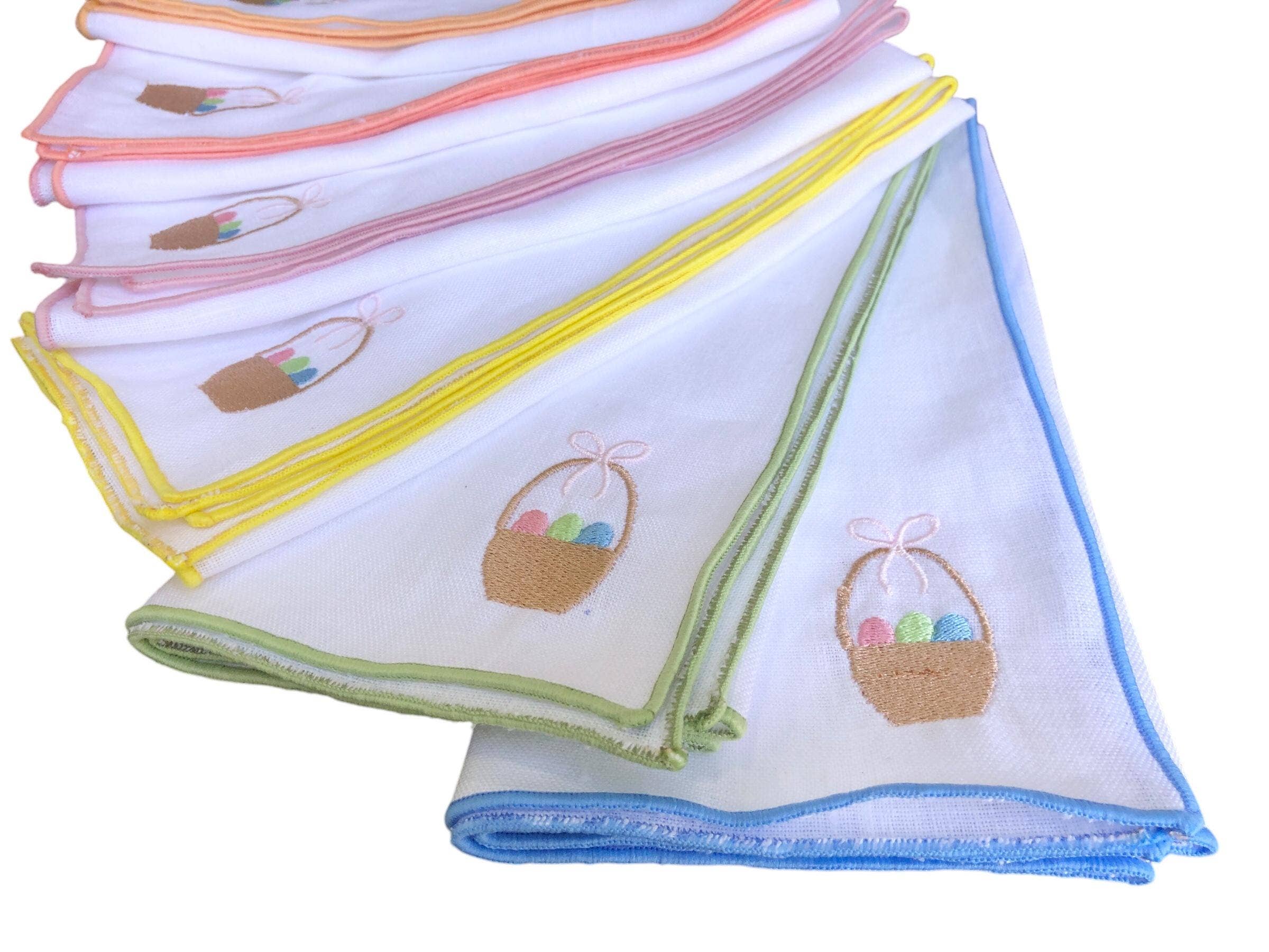 Belle Linen – wholesale Dinner & cloth napkin – Set of 4/6 Embroidered Easter Eggs Basket Linen Napkins9