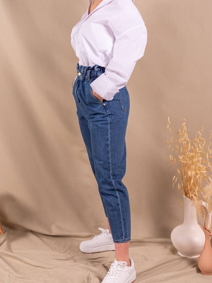 Mom Papirpose Dame Medium Blå Økologisk Bomuld Jeans - Constance for engroshandel hos Nagev