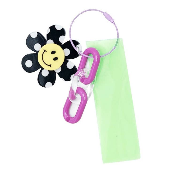 Chaveiro Smiley Preto Verde Neon Chaveiro Charme por atacado de PinktownUSA
