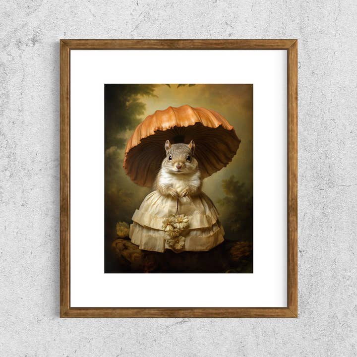 Salty Alyce - Wholesale Art Print - Lady Squirrel With Mushroom Art Print 41AS