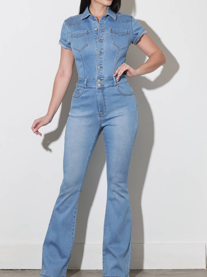 Bootcut Denim Jumpsuit for wholesale by Vibrant M.i.U