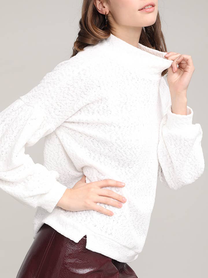 ST # FCL1208T Mock hals træk over tekstur Strik top for engroshandel hos OLIVE MAUVE