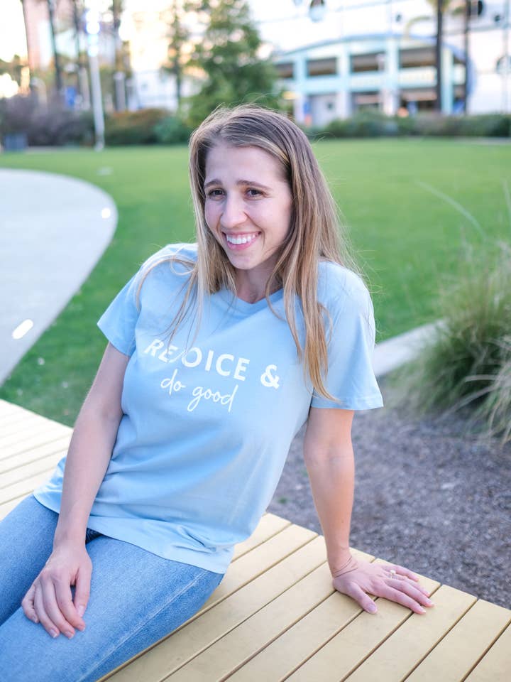Rejoice & Do Good Blue Tee for wholesale by Rejoice & Do Good