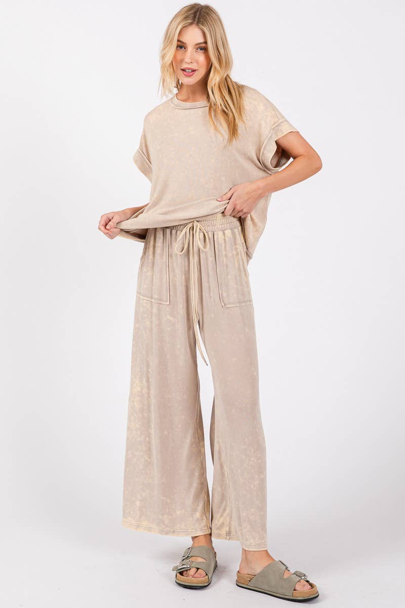 Sewn and Seen - Wholesale Lounge Set - Women's - MINERAL WASHED TOP AND PANTS RIB SETS0