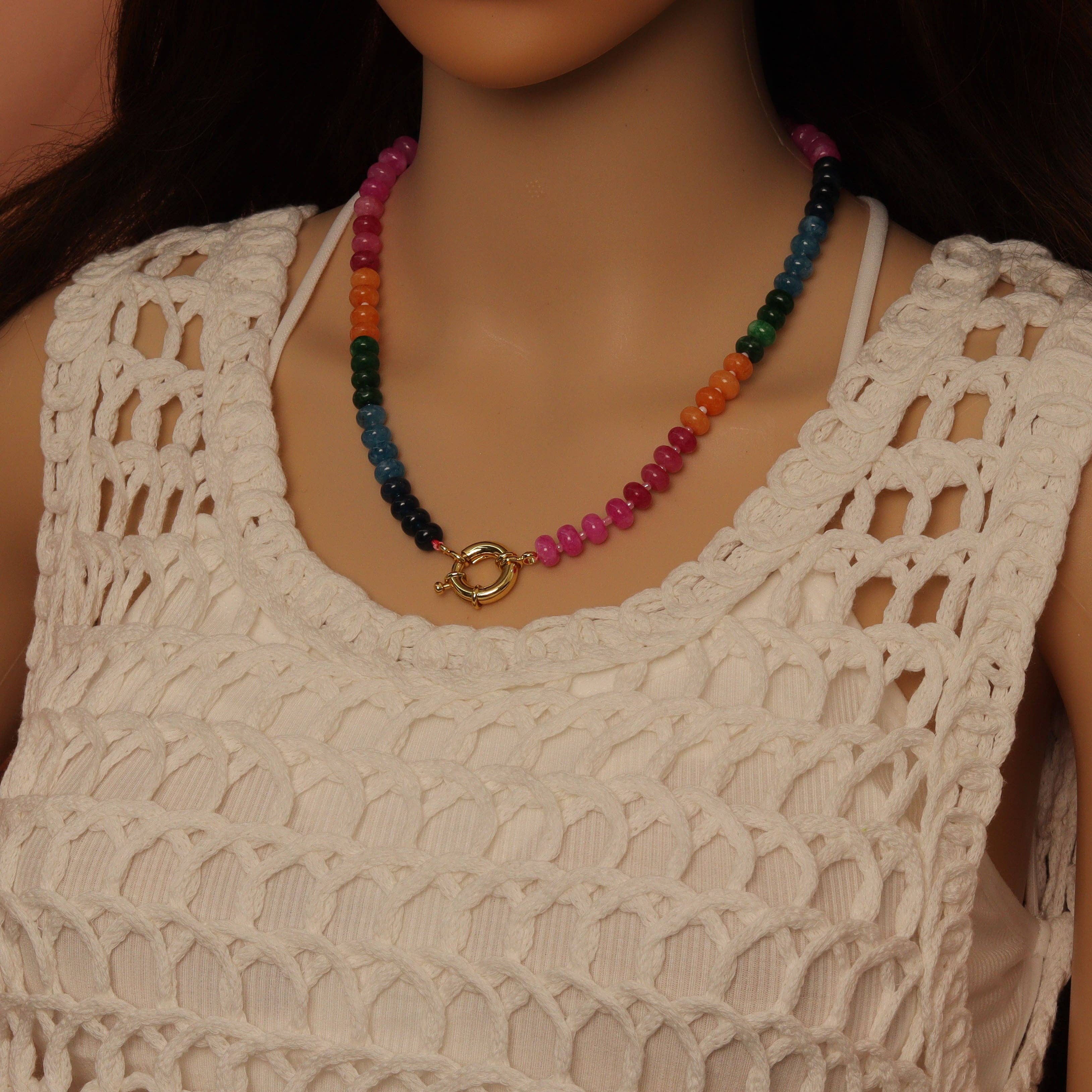 BestBeads&Beyond - Wholesale Beaded/Pearl Necklace - Pink Rainbow adventure green Gemstone necklace, sku#EF8104