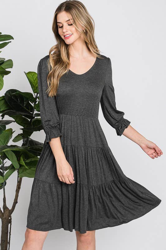 Reborn J - Wholesale Dress - Women's - Three Quarter Sleeve Tiered Dress0