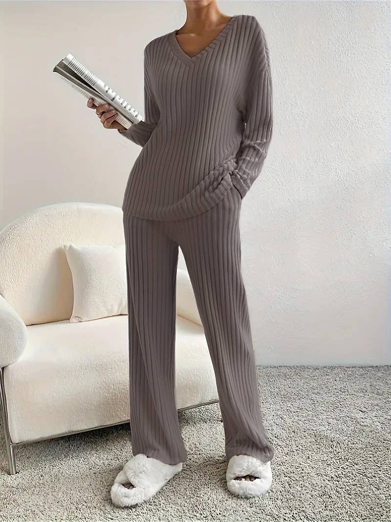 Rosa Clothing - Wholesale Top & Pant Set (NOT Loungewear) - Women's - Ribbed V-Neck Long Sleeve Shirt & Pants Set6