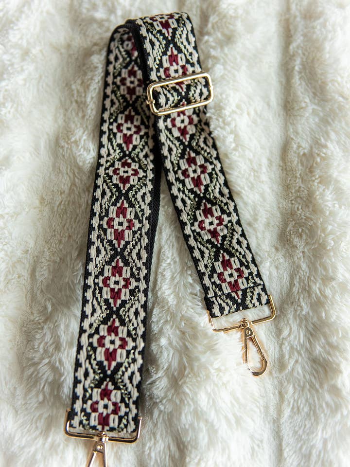 Crossbody Guitar Strap - Fall Burgundy Boho RTS for wholesale by The Classy Cloth WS