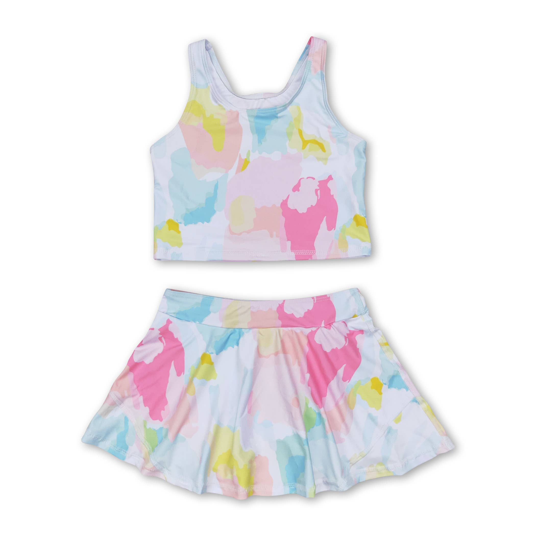 Yawoo Garments - Wholesale Top & Skirt Set - Kids - Sleeveless pink flower top skirt girls summer clothes3