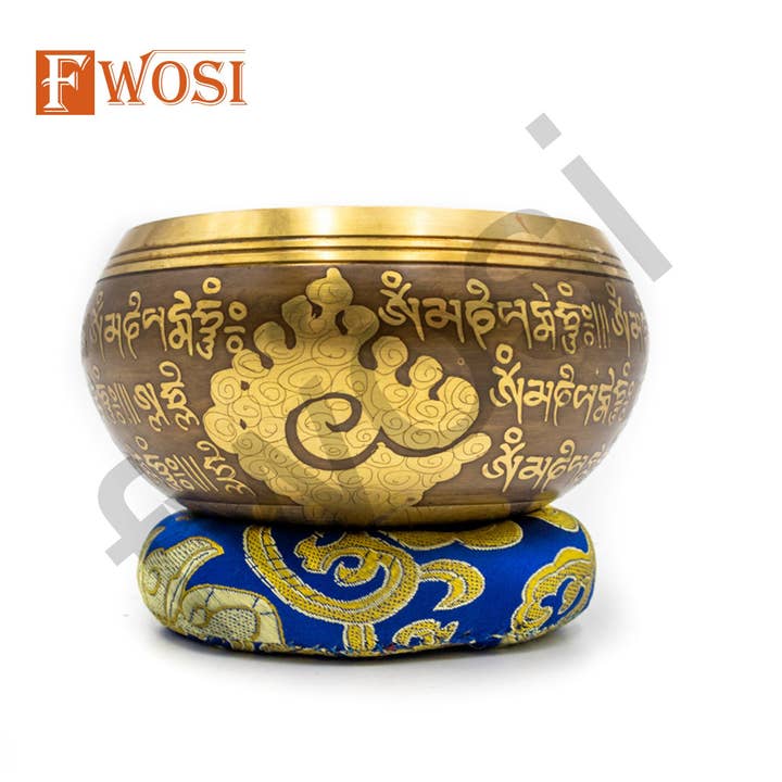 Fwosi – wholesale Meditation supplies – Himalayan Tibetan Singing Bowl Set | Om Chanting Mantra Engraving Spirituality Meditation Bowl | Mindfulness Bell Sound Bowl for Healing