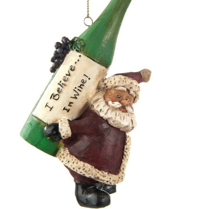 J Devlin Glass Art & Bert Anderson Collection - Wholesale Ornament - Bac 706 Santa Ornament with Wine Bottle