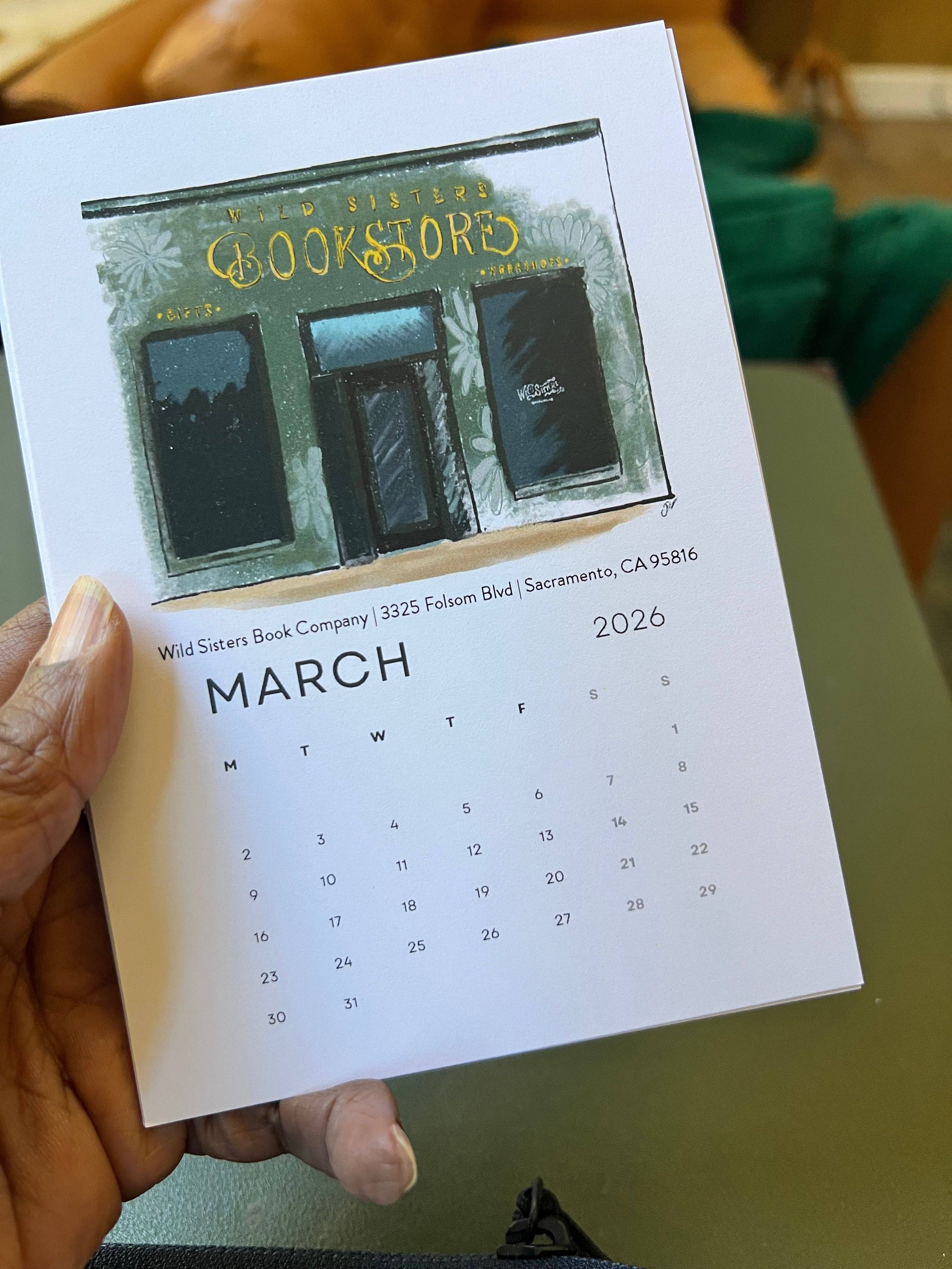 PriyaOriginalsArt - Wholesale Calendar - Bookshops of Sacramento 2026 Desktop Calendar + easel7