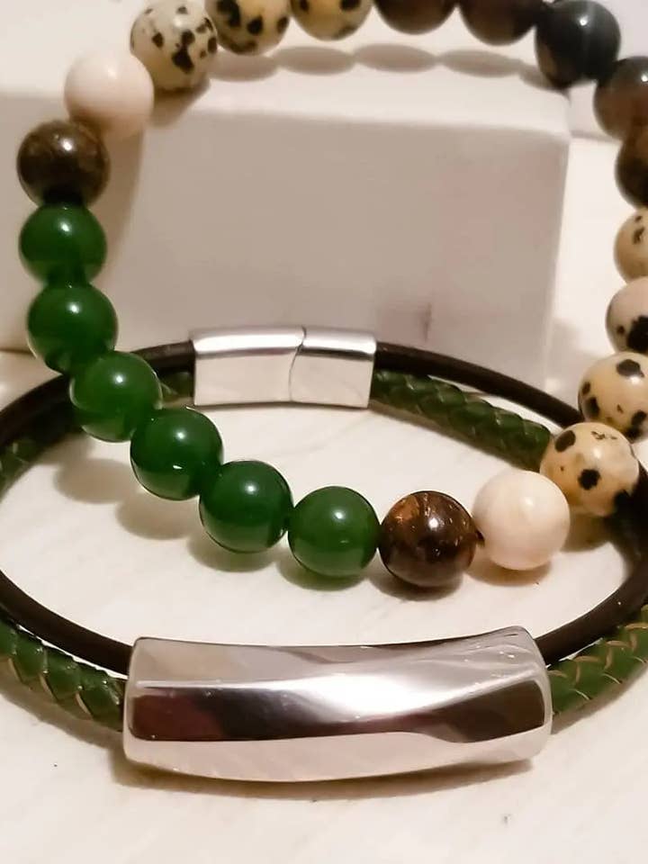 Ensemble de bracelets Jaspe Dalmatien et Jade Vert pour la vente par L. Styles, LLC