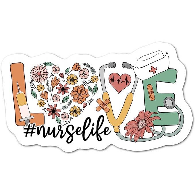 Love Nurse Life Stethoscope Flower Sticker for wholesale by Chic Sticker Cafe