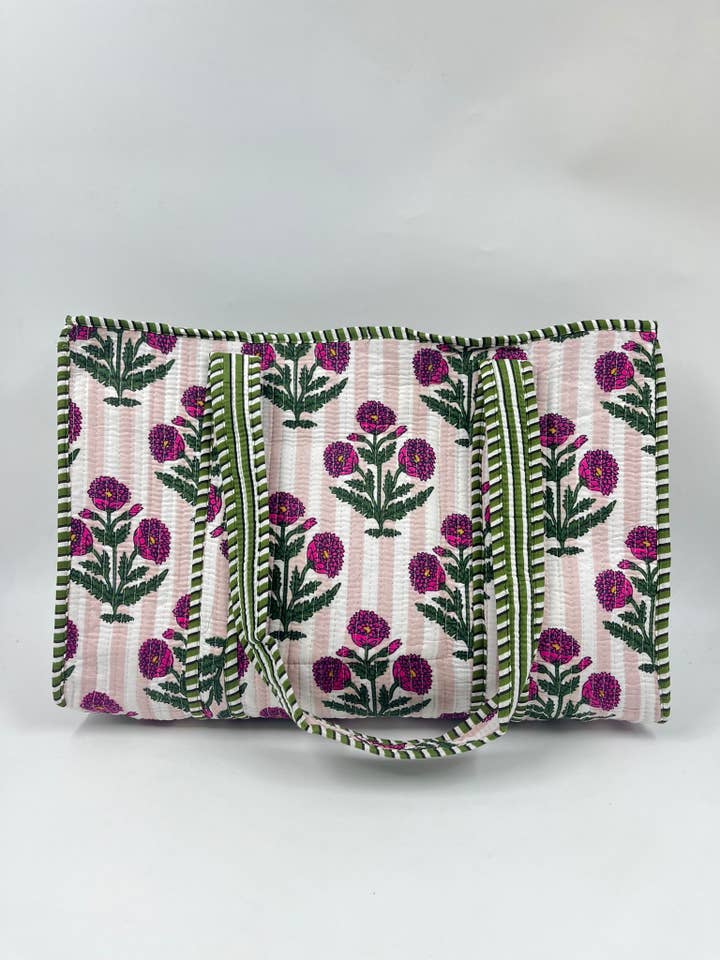 100% Cotton Kantha Quilted Boho Reversible (Small) Tote Bag for wholesale by Funky Yak Ltd