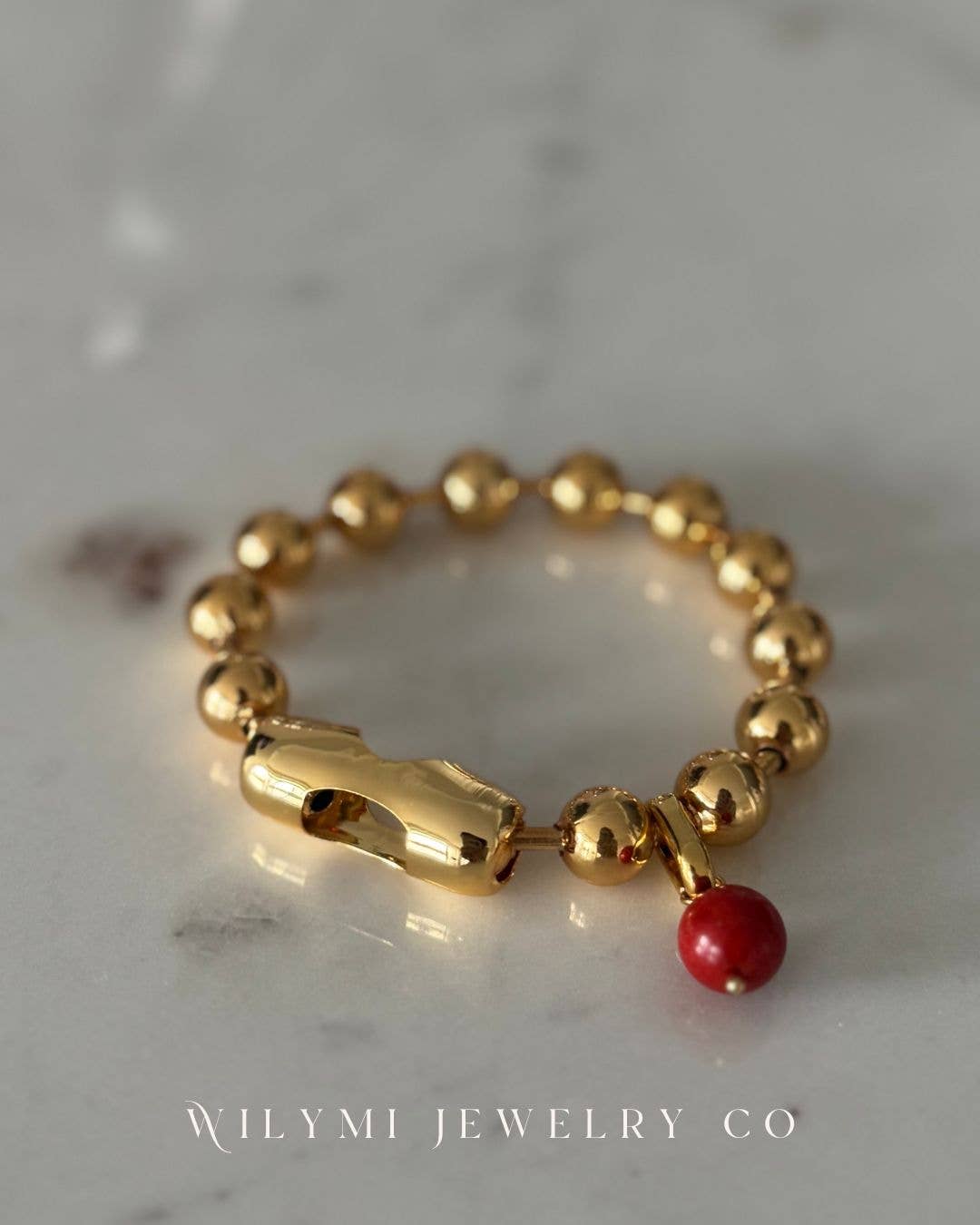 WILYMI Jewelry Co - Wholesale Charm/Dangle Bracelet - Coral & 18k Gold Plated + SS Sphere Sculptural Bracelet1