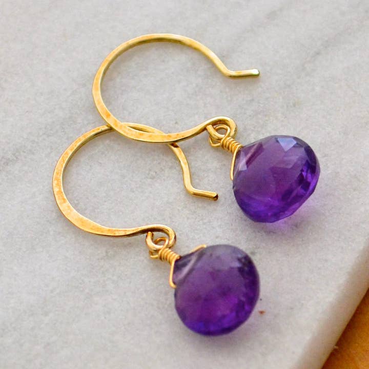 Passiflora Earrings - lila Amethyst Edelstein Tropfenohrringe für den Großhandel von Foamy Wader