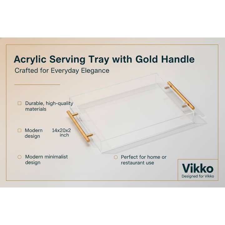 Kadra Kitchenware - Wholesale Serving tray - Vikko Acrylic Serving Tray with Gold Handle 14x20x2inch3